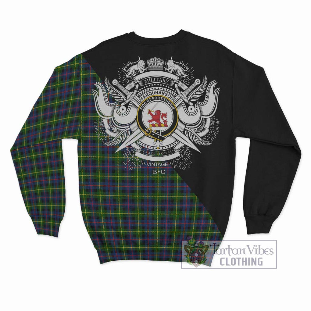 Farquharson Modern Tartan Sweatshirt with Family Crest and Military Logo Style - Tartanvibesclothing Shop