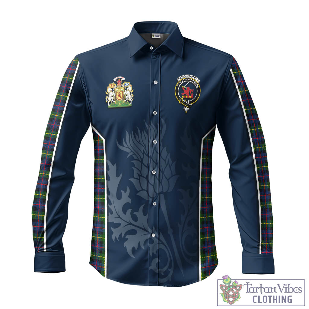 Tartan Vibes Clothing Farquharson Modern Tartan Long Sleeve Button Up Shirt with Family Crest and Scottish Thistle Vibes Sport Style