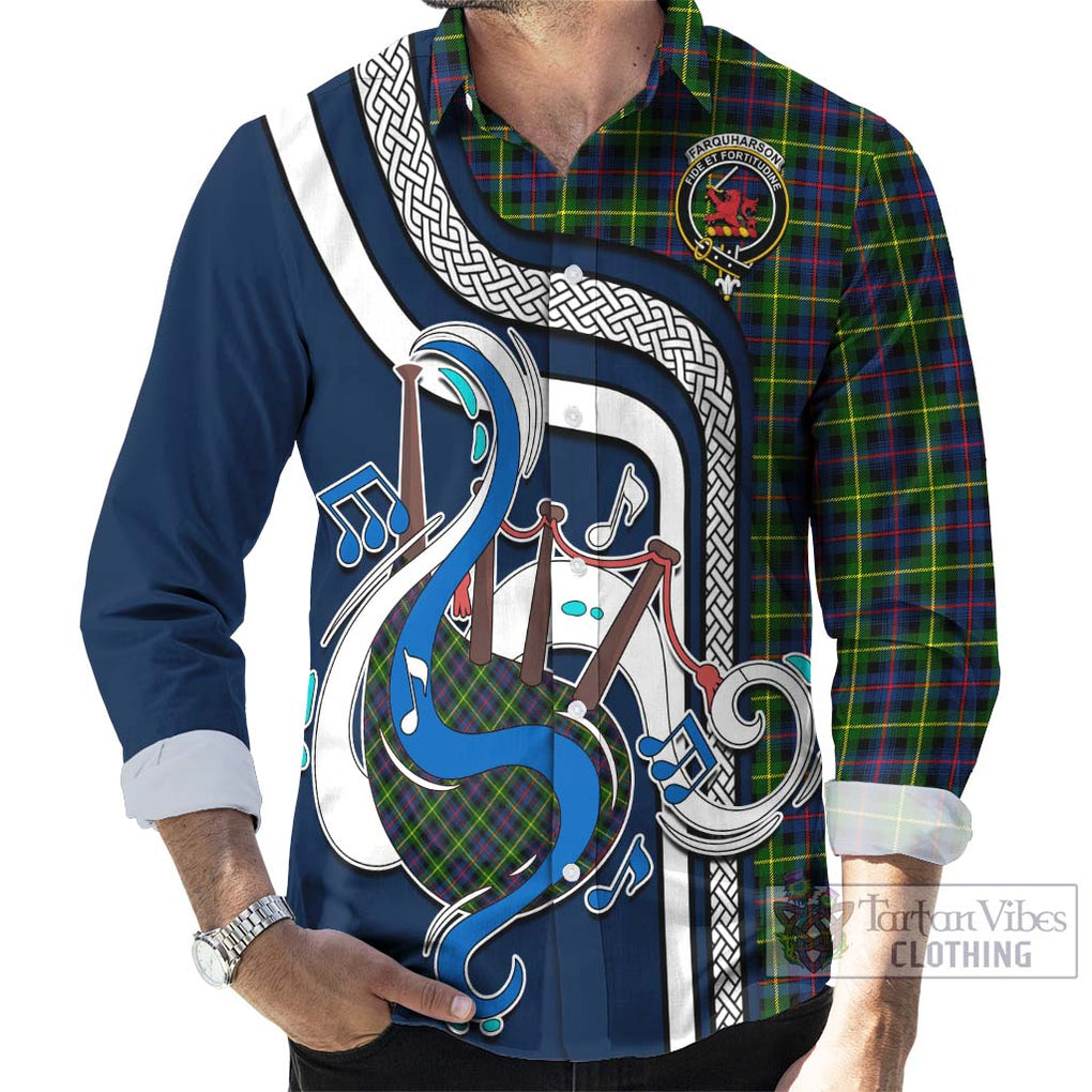 Farquharson Modern Tartan Long Sleeve Button Shirt with Epic Bagpipe Style - Tartanvibesclothing Shop