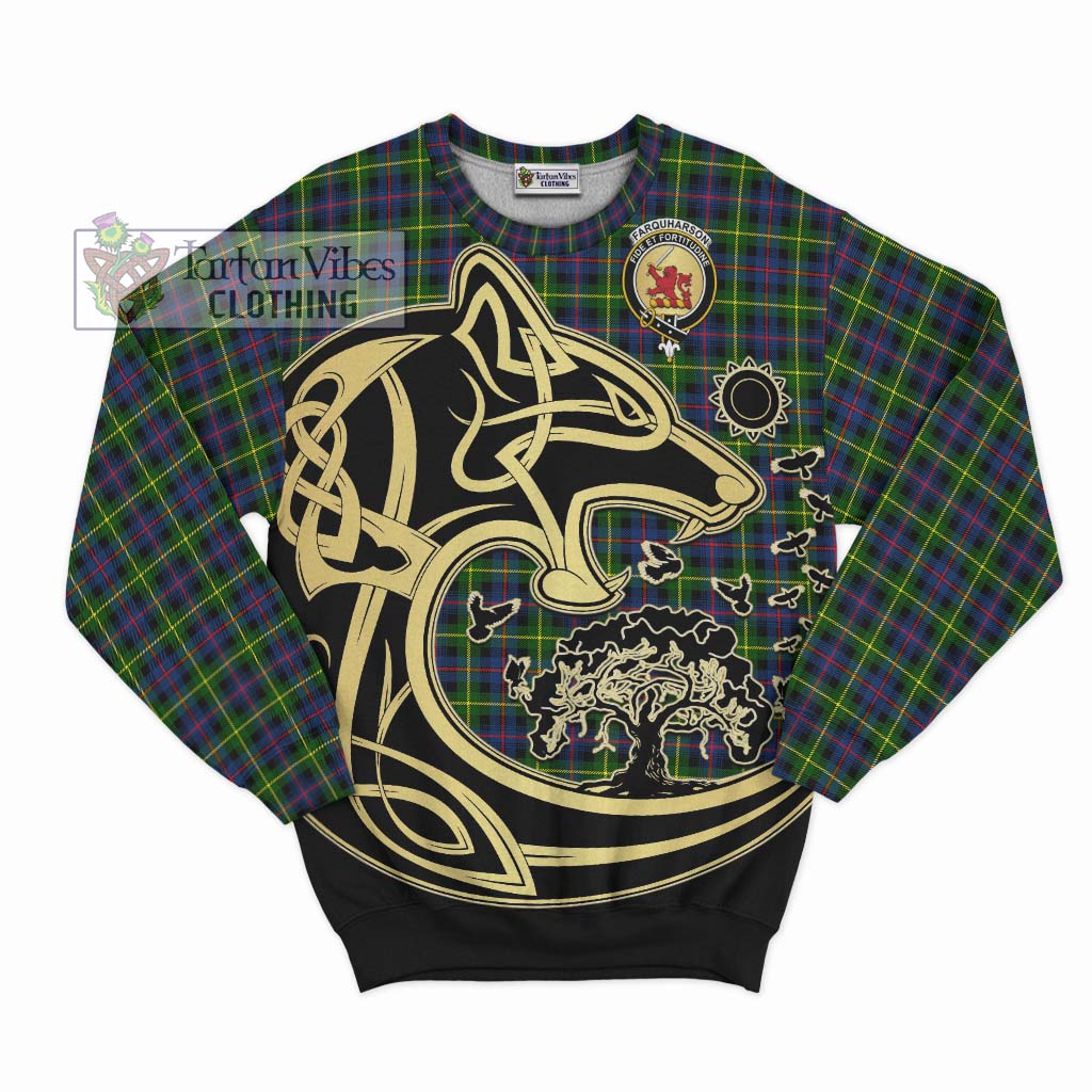 Tartan Vibes Clothing Farquharson Modern Tartan Sweatshirt with Family Crest Celtic Wolf Style