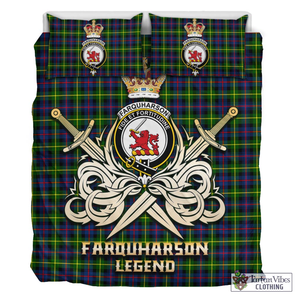 Tartan Vibes Clothing Farquharson Modern Tartan Bedding Set with Clan Crest and the Golden Sword of Courageous Legacy