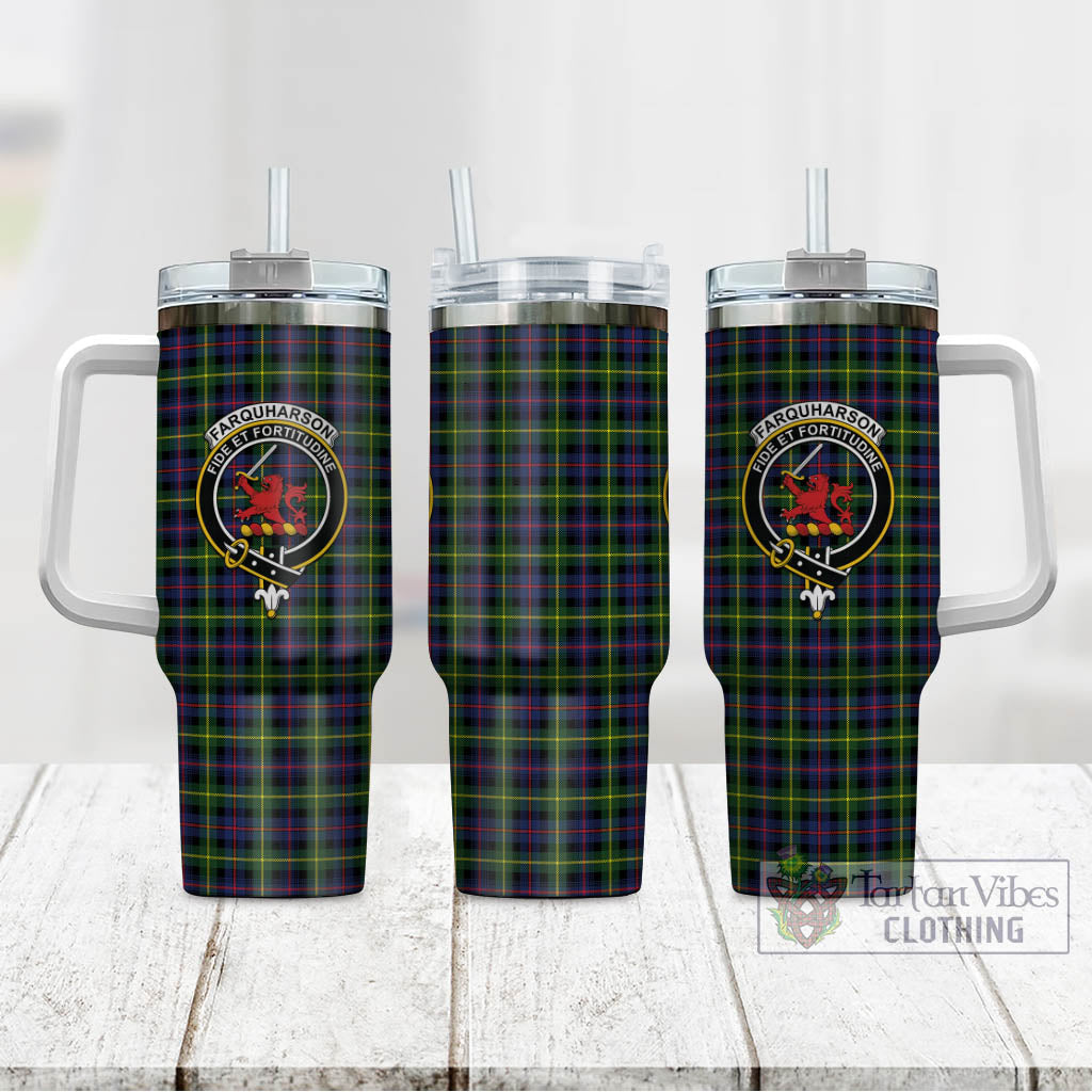 Tartan Vibes Clothing Farquharson Modern Tartan and Family Crest Tumbler with Handle