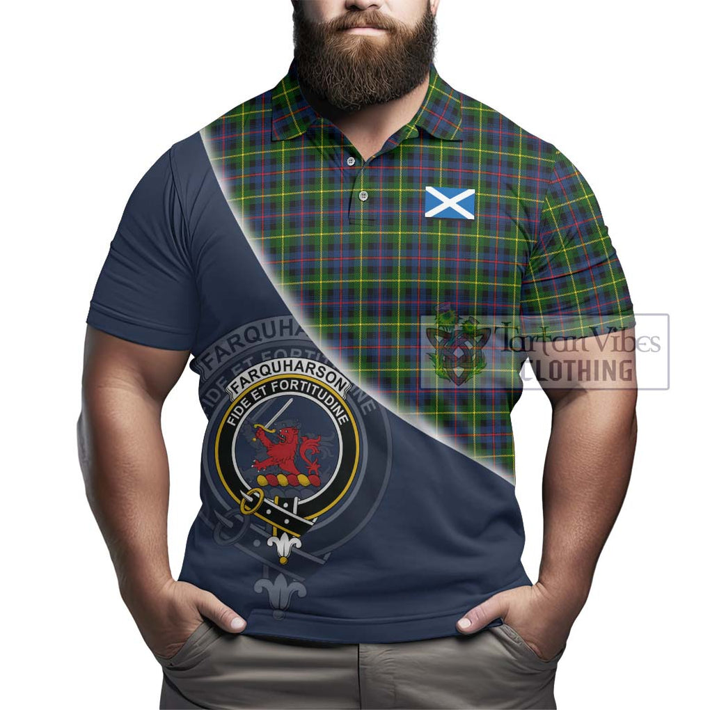 Farquharson Modern Tartan Polo Shirt with Personalised National Flag and Family Crest Half Style - Tartanvibesclothing Shop