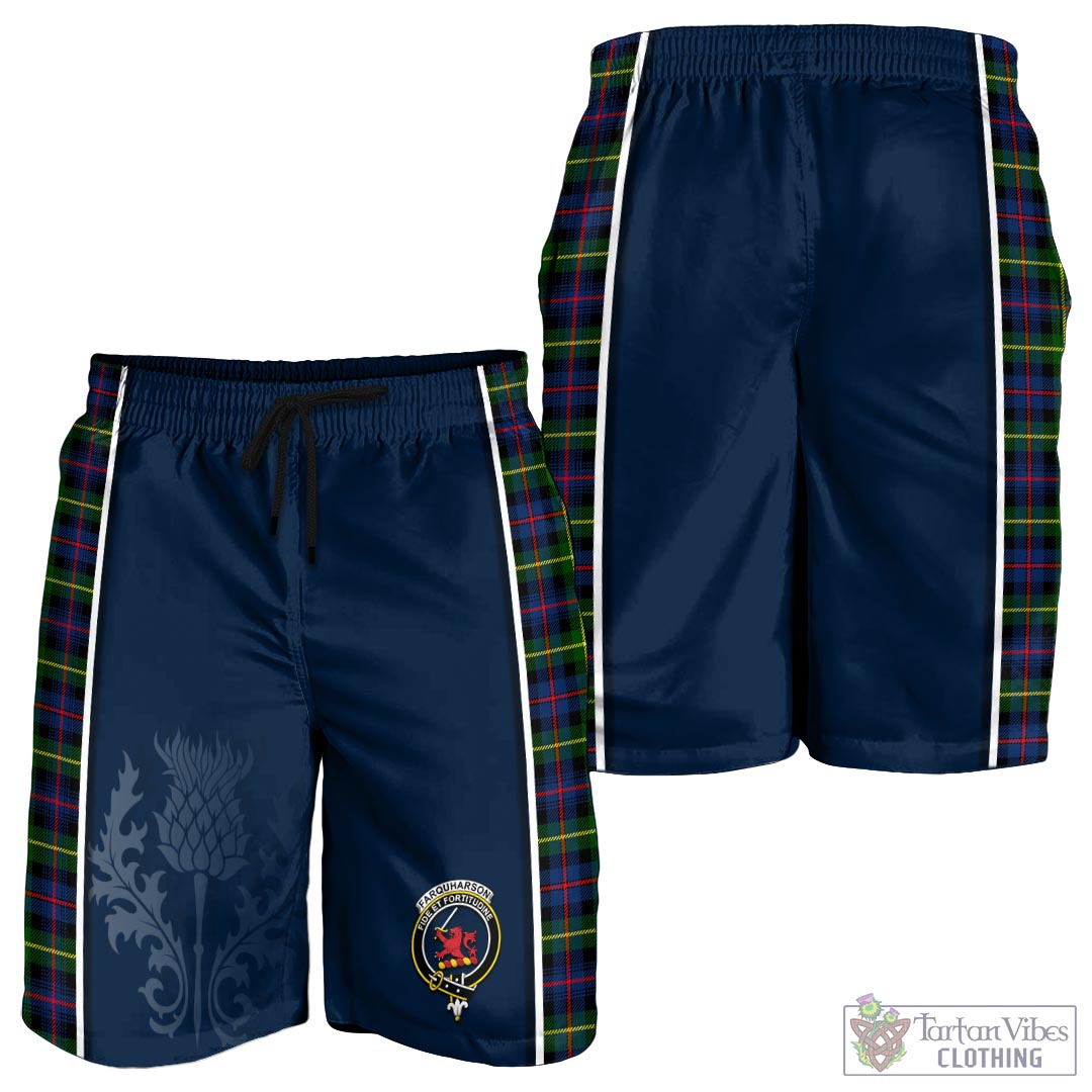 Tartan Vibes Clothing Farquharson Modern Tartan Men's Shorts with Family Crest and Scottish Thistle Vibes Sport Style