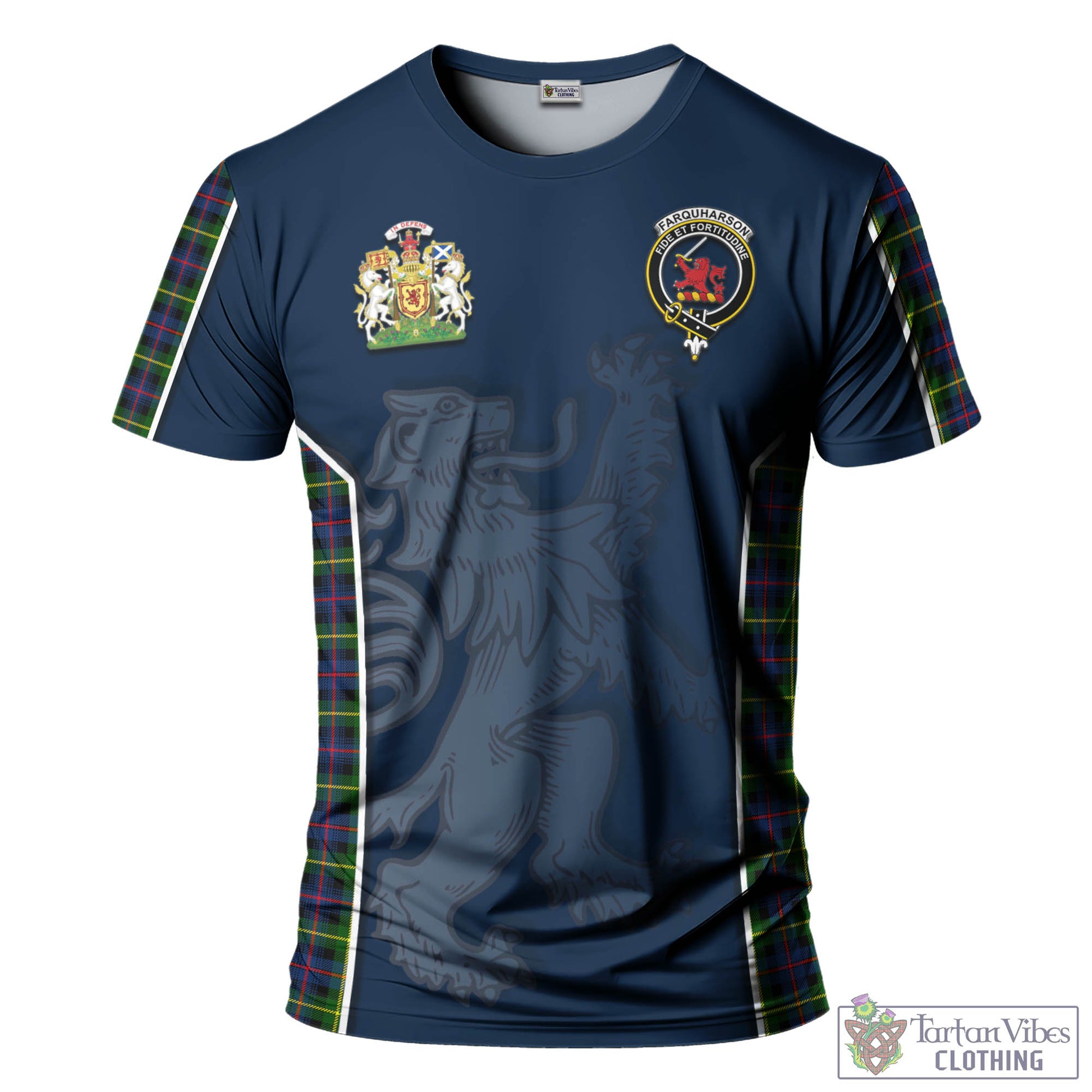 Tartan Vibes Clothing Farquharson Modern Tartan T-Shirt with Family Crest and Lion Rampant Vibes Sport Style