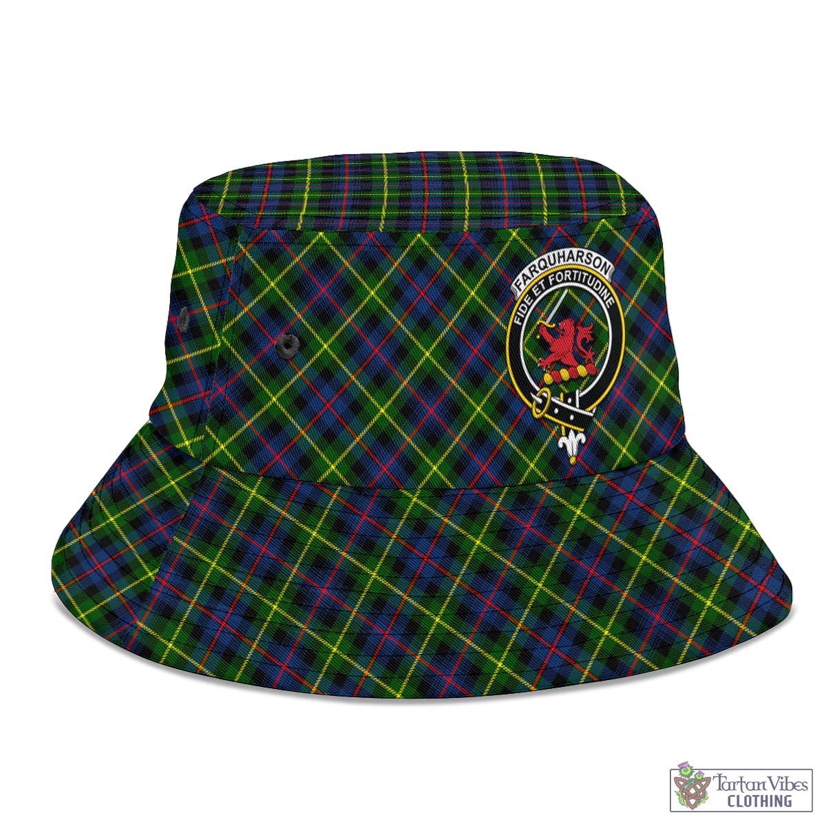 Tartan Vibes Clothing Farquharson Modern Tartan Bucket Hat with Family Crest