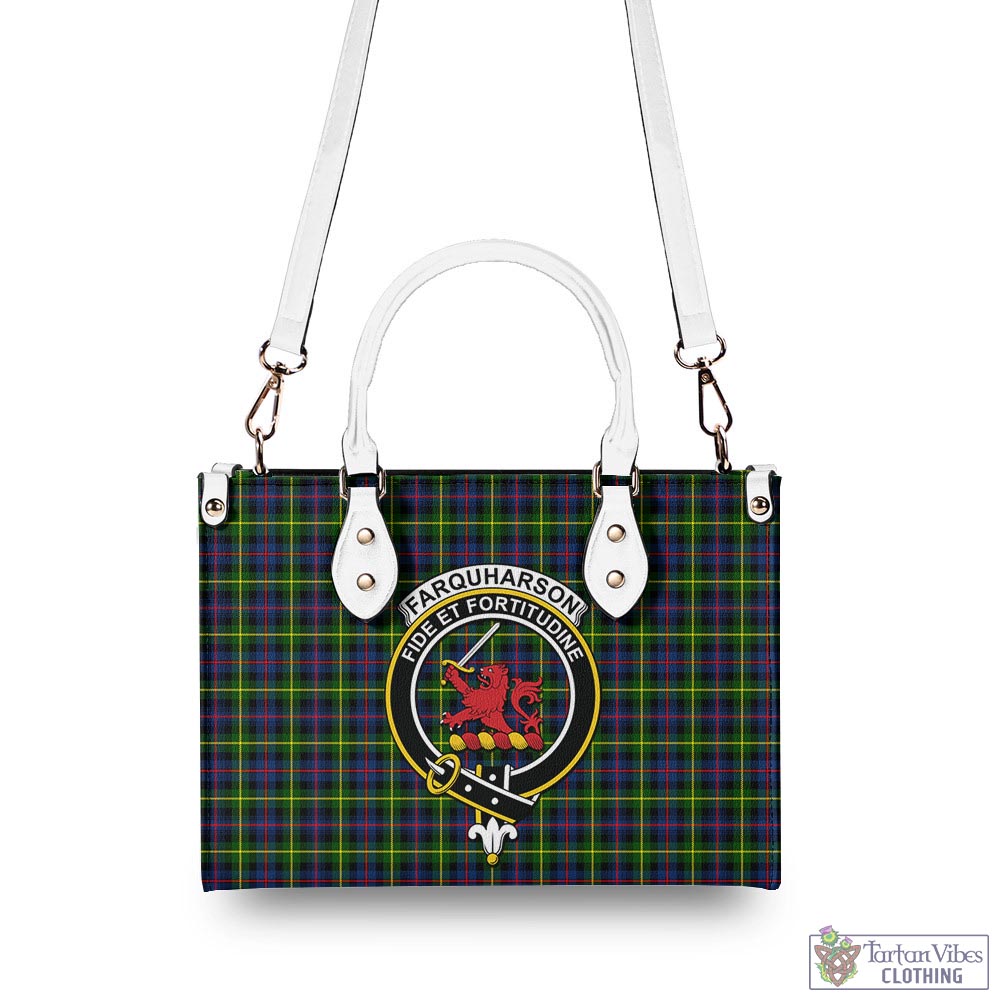 Tartan Vibes Clothing Farquharson Modern Tartan Luxury Leather Handbags with Family Crest