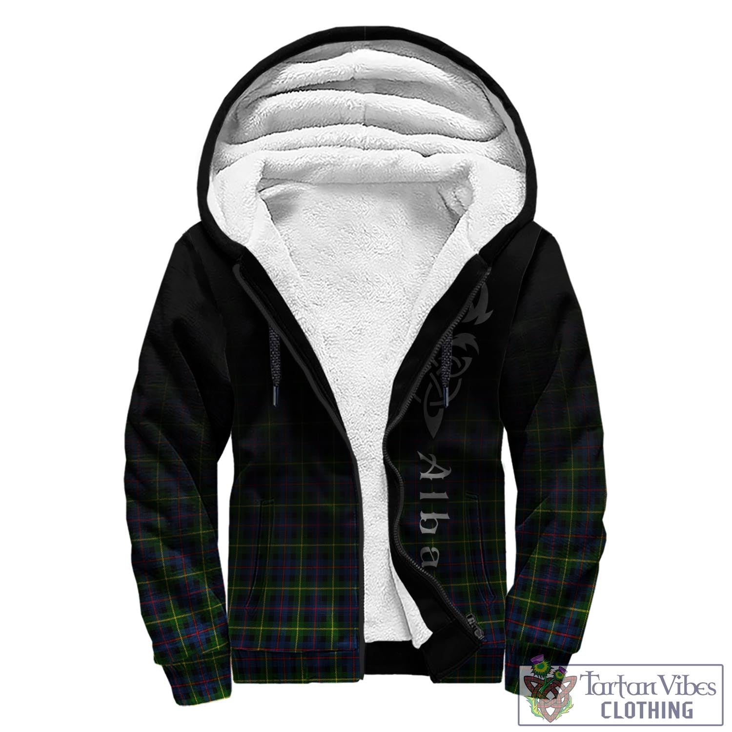 Tartan Vibes Clothing Farquharson Modern Tartan Sherpa Hoodie Featuring Alba Gu Brath Family Crest Celtic Inspired