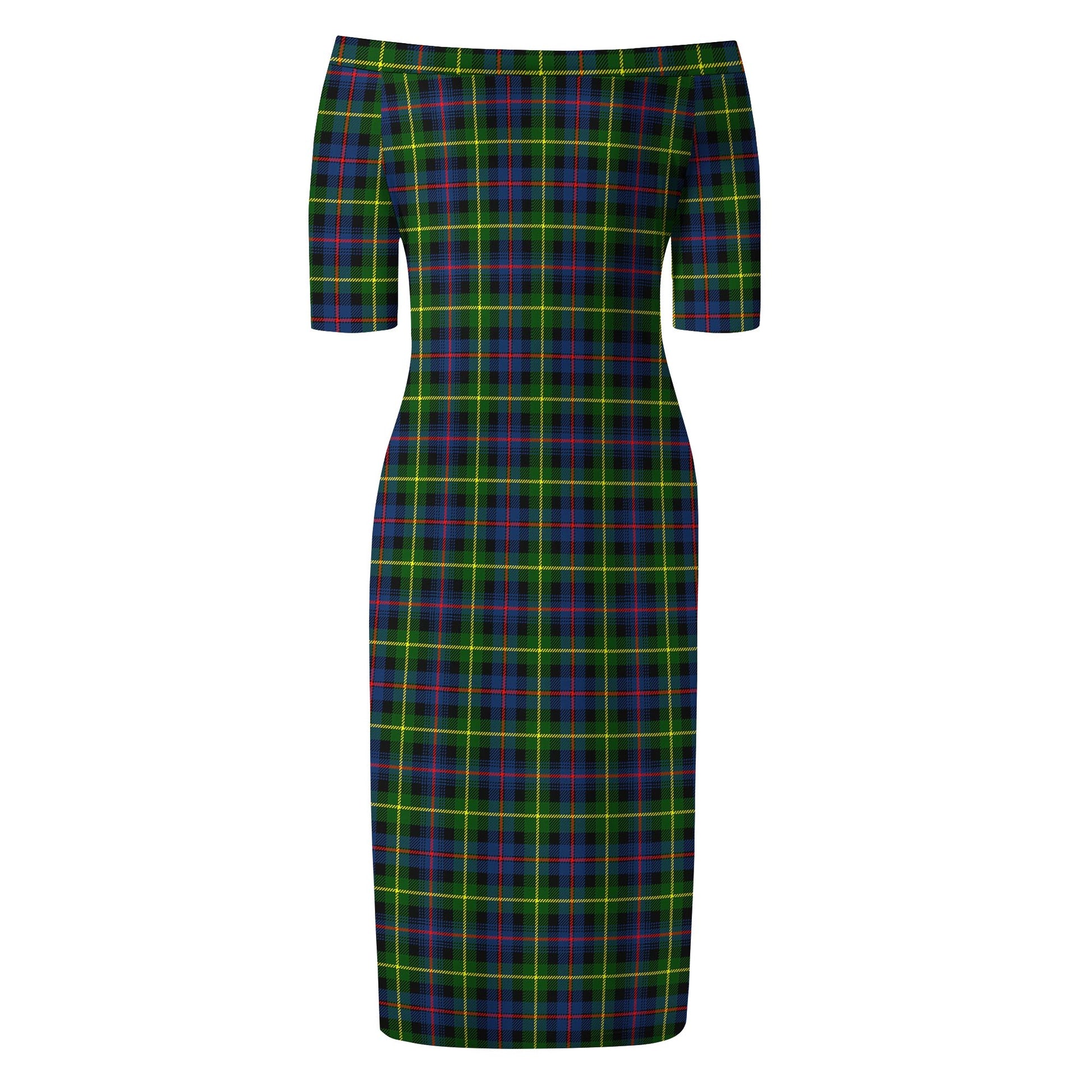 Farquharson Modern Tartan Off Shoulder Lady Dress - Tartanvibesclothing