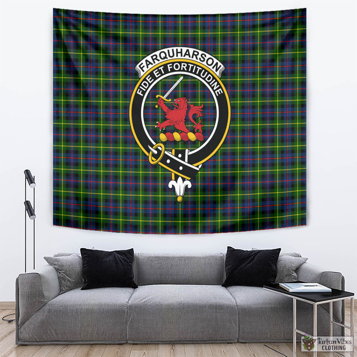 Tartan Vibes Clothing Farquharson Modern Tartan Tapestry Wall Hanging and Home Decor for Room with Family Crest