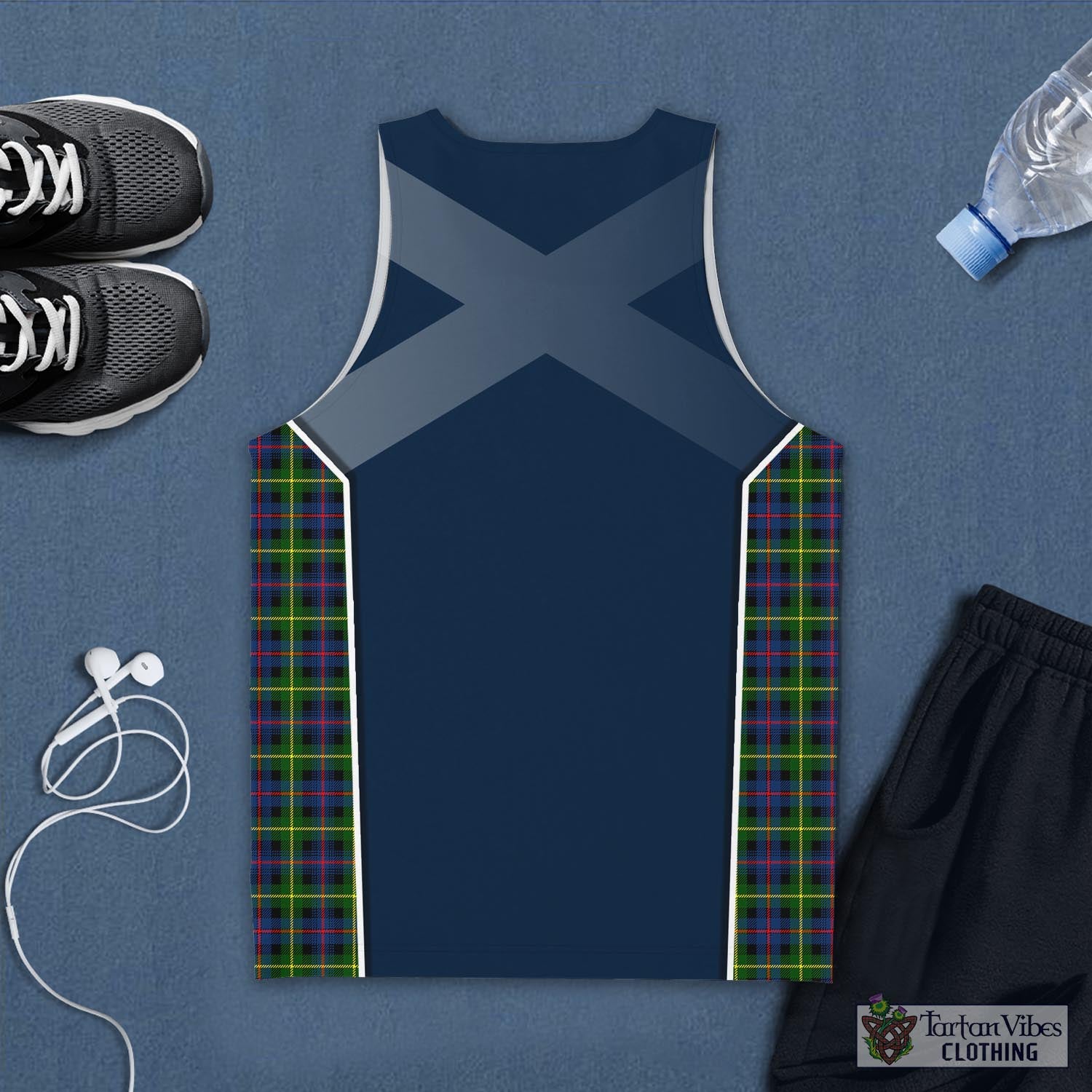 Tartan Vibes Clothing Farquharson Modern Tartan Men's Tanks Top with Family Crest and Scottish Thistle Vibes Sport Style