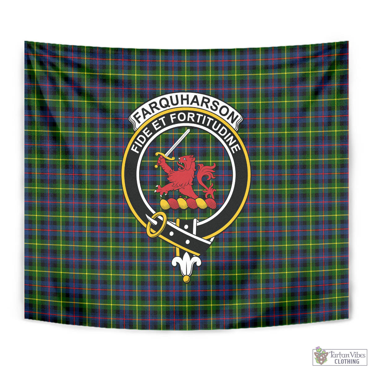 Tartan Vibes Clothing Farquharson Modern Tartan Tapestry Wall Hanging and Home Decor for Room with Family Crest