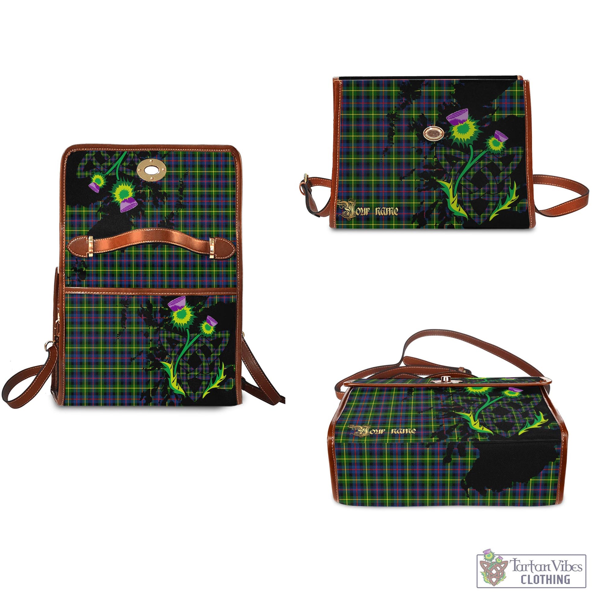 Tartan Vibes Clothing Farquharson Modern Tartan Waterproof Canvas Bag with Scotland Map and Thistle Celtic Accents