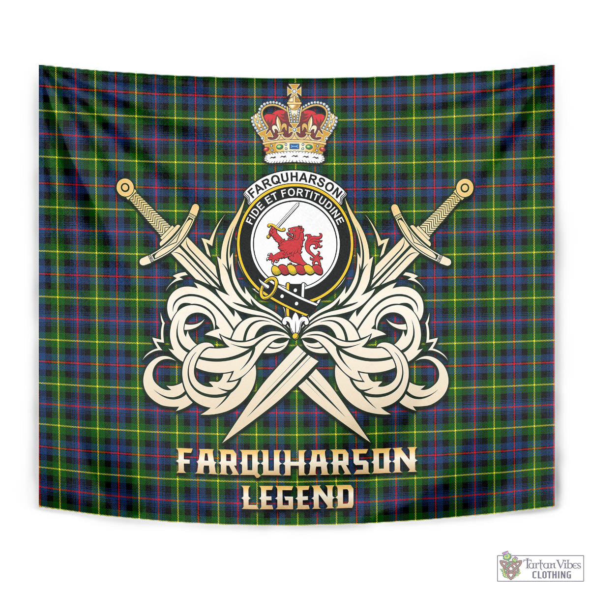 Tartan Vibes Clothing Farquharson Modern Tartan Tapestry with Clan Crest and the Golden Sword of Courageous Legacy