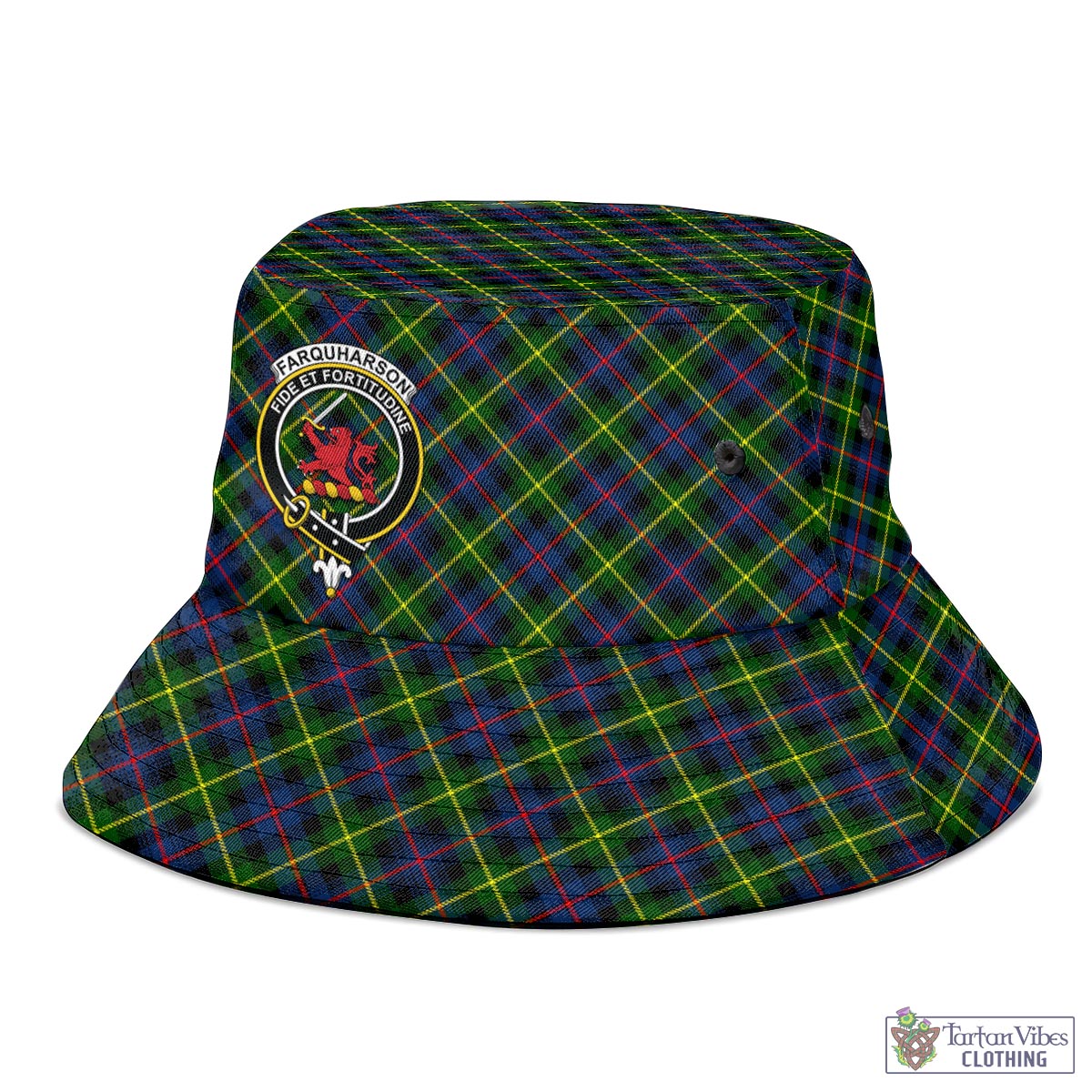 Tartan Vibes Clothing Farquharson Modern Tartan Bucket Hat with Family Crest