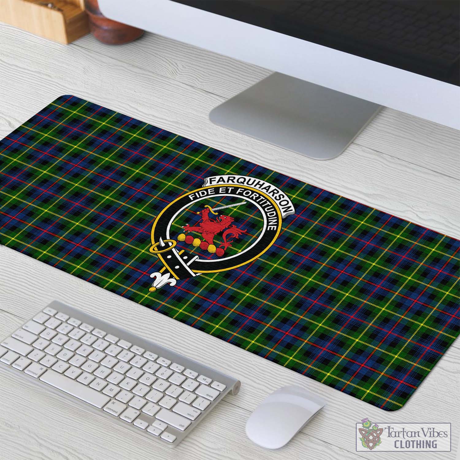 Tartan Vibes Clothing Farquharson Modern Tartan Mouse Pad with Family Crest