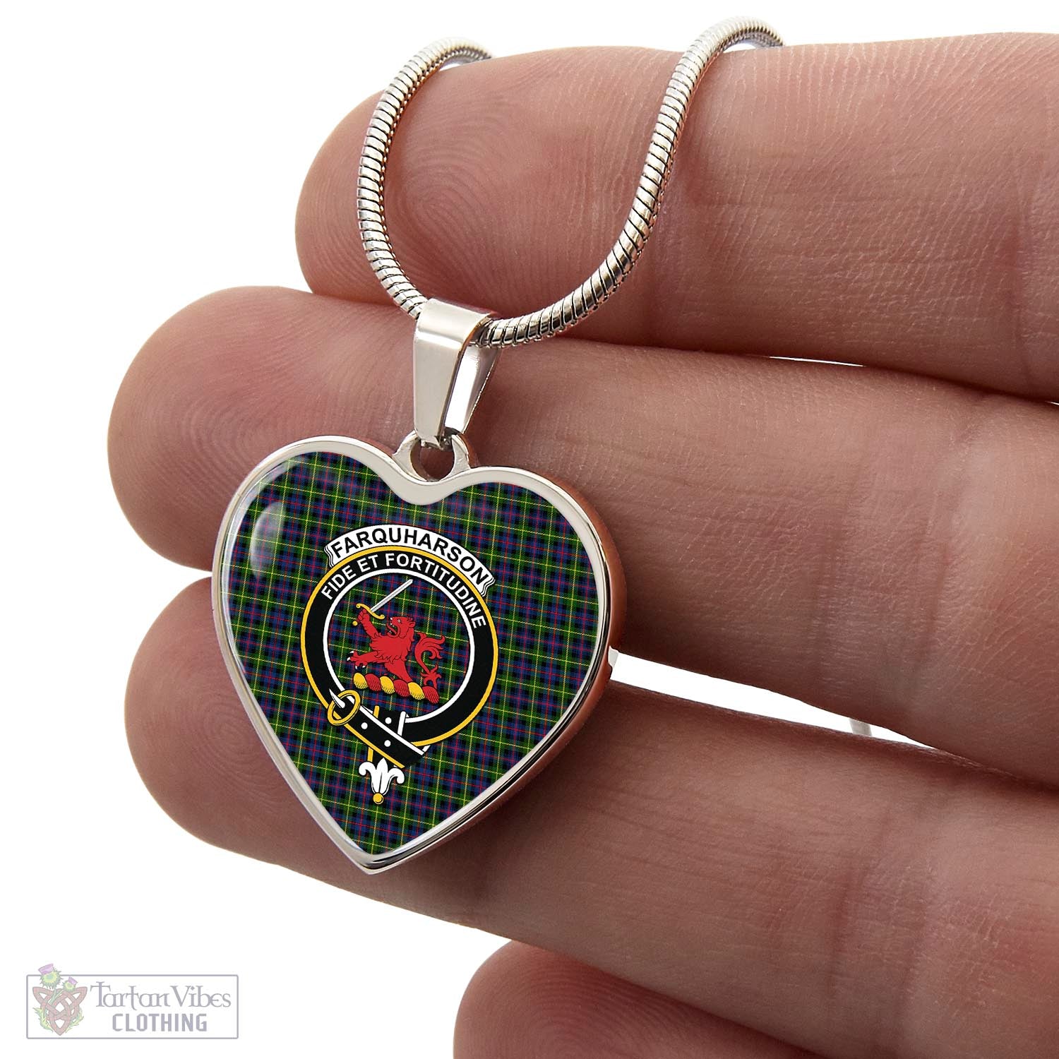 Tartan Vibes Clothing Farquharson Modern Tartan Heart Necklace with Family Crest