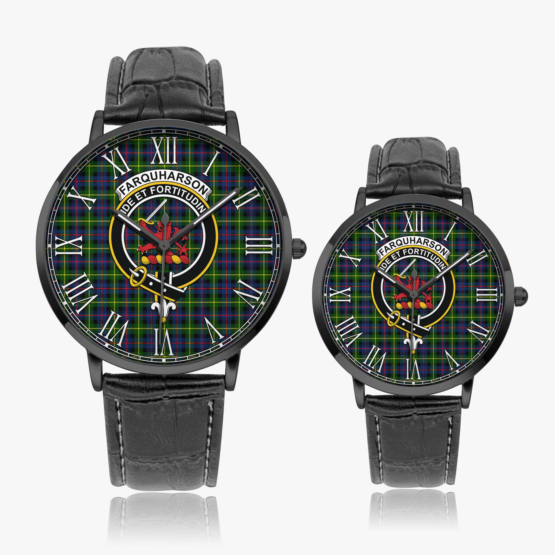 Farquharson Modern Tartan Family Crest Leather Strap Quartz Watch - Tartanvibesclothing