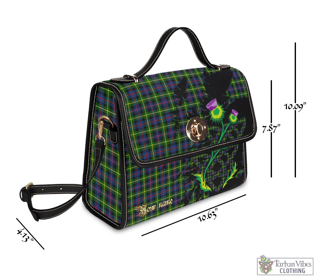 Tartan Vibes Clothing Farquharson Modern Tartan Waterproof Canvas Bag with Scotland Map and Thistle Celtic Accents