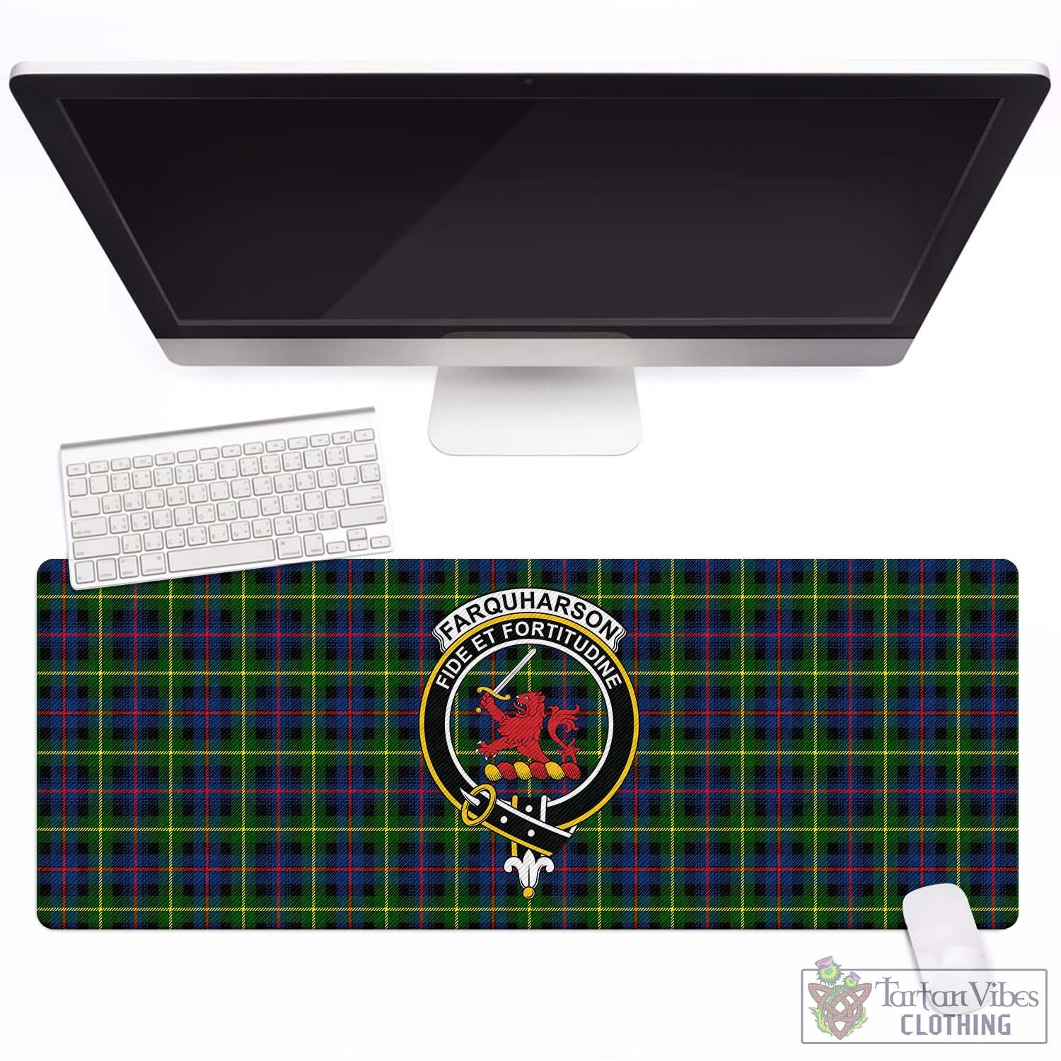 Tartan Vibes Clothing Farquharson Modern Tartan Mouse Pad with Family Crest