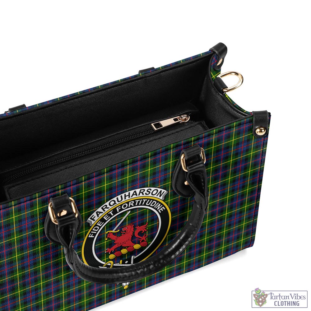 Tartan Vibes Clothing Farquharson Modern Tartan Luxury Leather Handbags with Family Crest