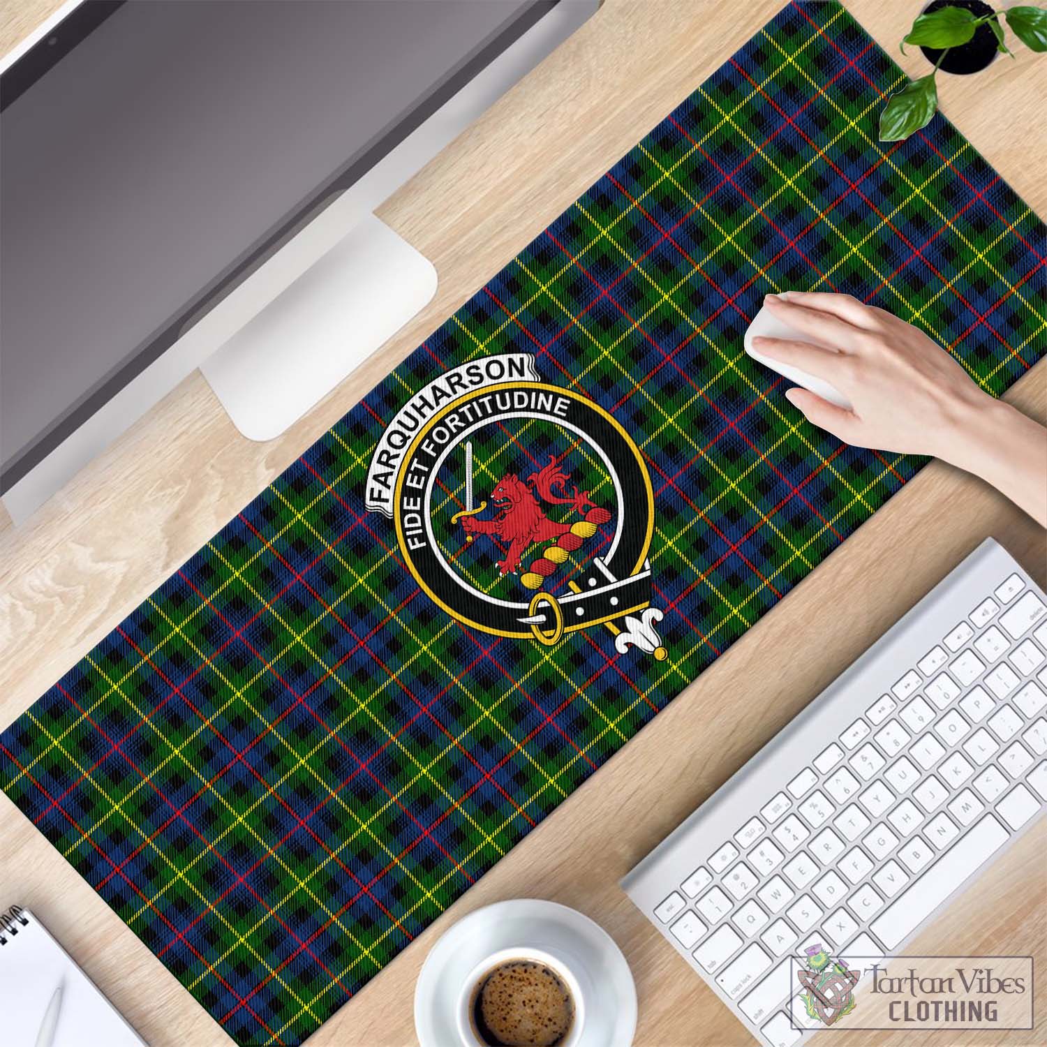 Tartan Vibes Clothing Farquharson Modern Tartan Mouse Pad with Family Crest