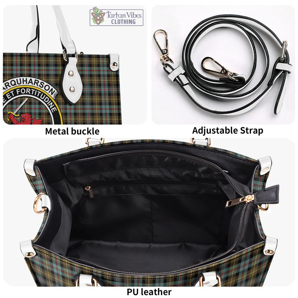 Tartan Vibes Clothing Farquharson Weathered Tartan Luxury Leather Handbags with Family Crest