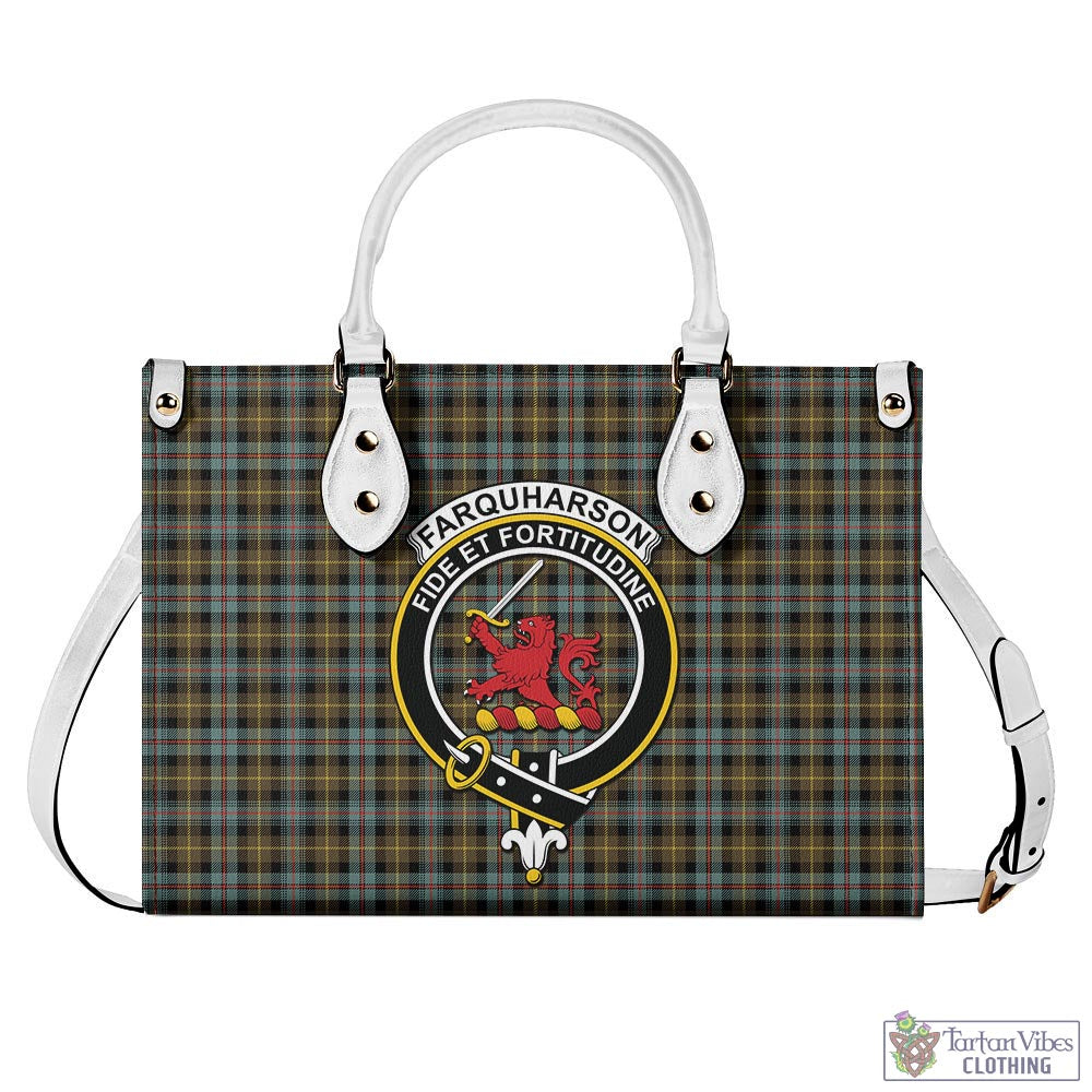 Tartan Vibes Clothing Farquharson Weathered Tartan Luxury Leather Handbags with Family Crest