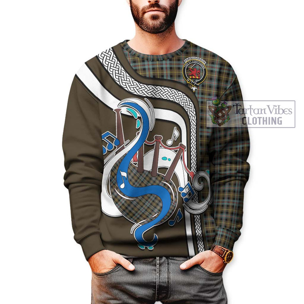 Farquharson Weathered Tartan Sweatshirt with Epic Bagpipe Style Unisex - Tartanvibesclothing Shop