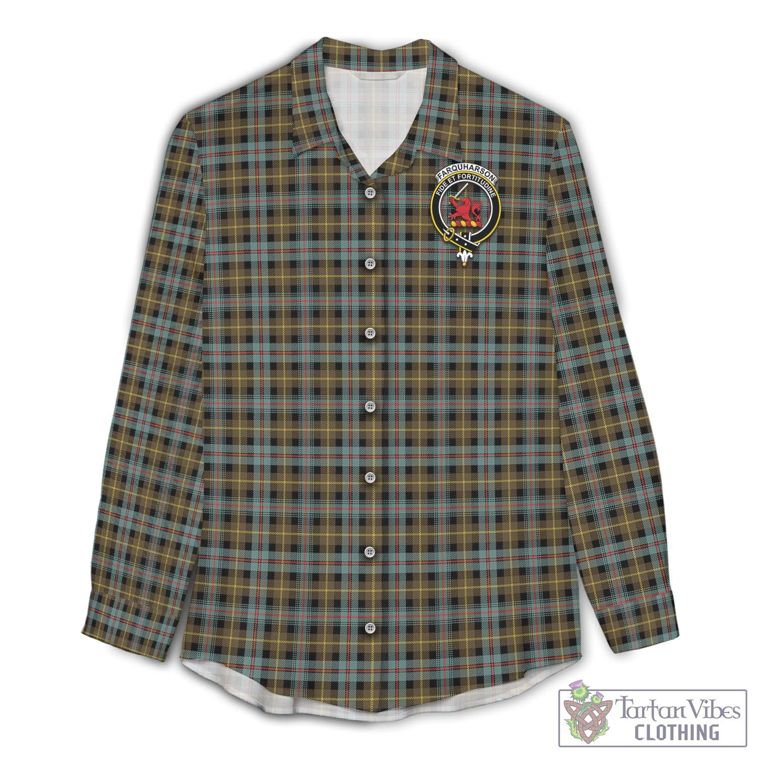 Tartan Vibes Clothing Farquharson Weathered Tartan Womens Casual Shirt with Family Crest