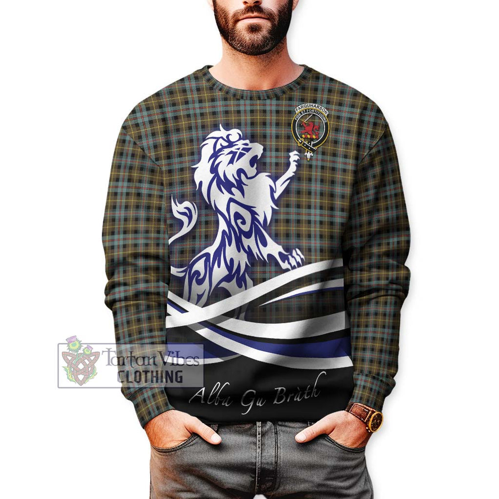 Farquharson Weathered Tartan Sweatshirt with Alba Gu Brath Regal Lion Emblem Unisex - Tartanvibesclothing Shop