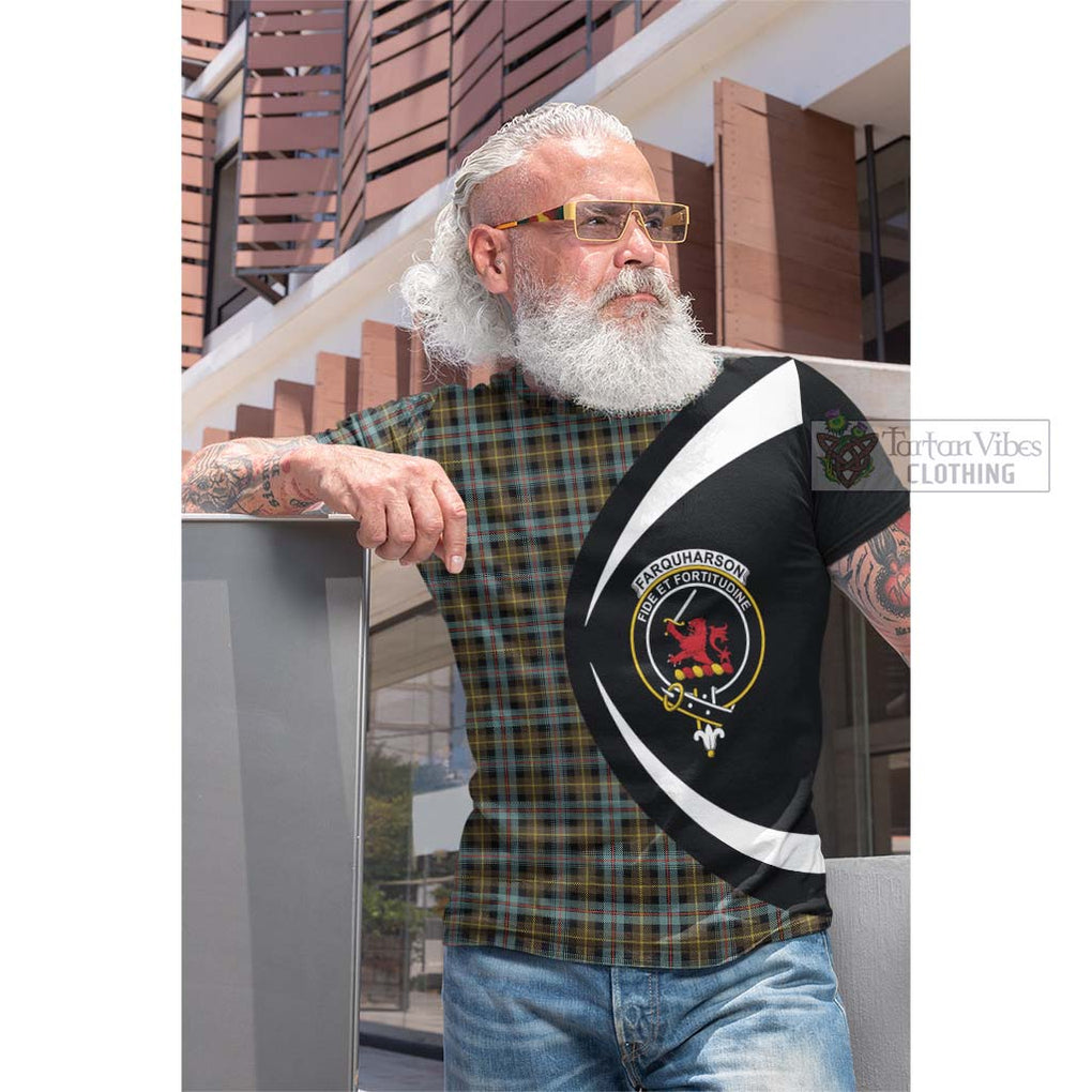 Tartan Vibes Clothing Farquharson Weathered Tartan Cotton T-shirt with Family Crest Circle Style