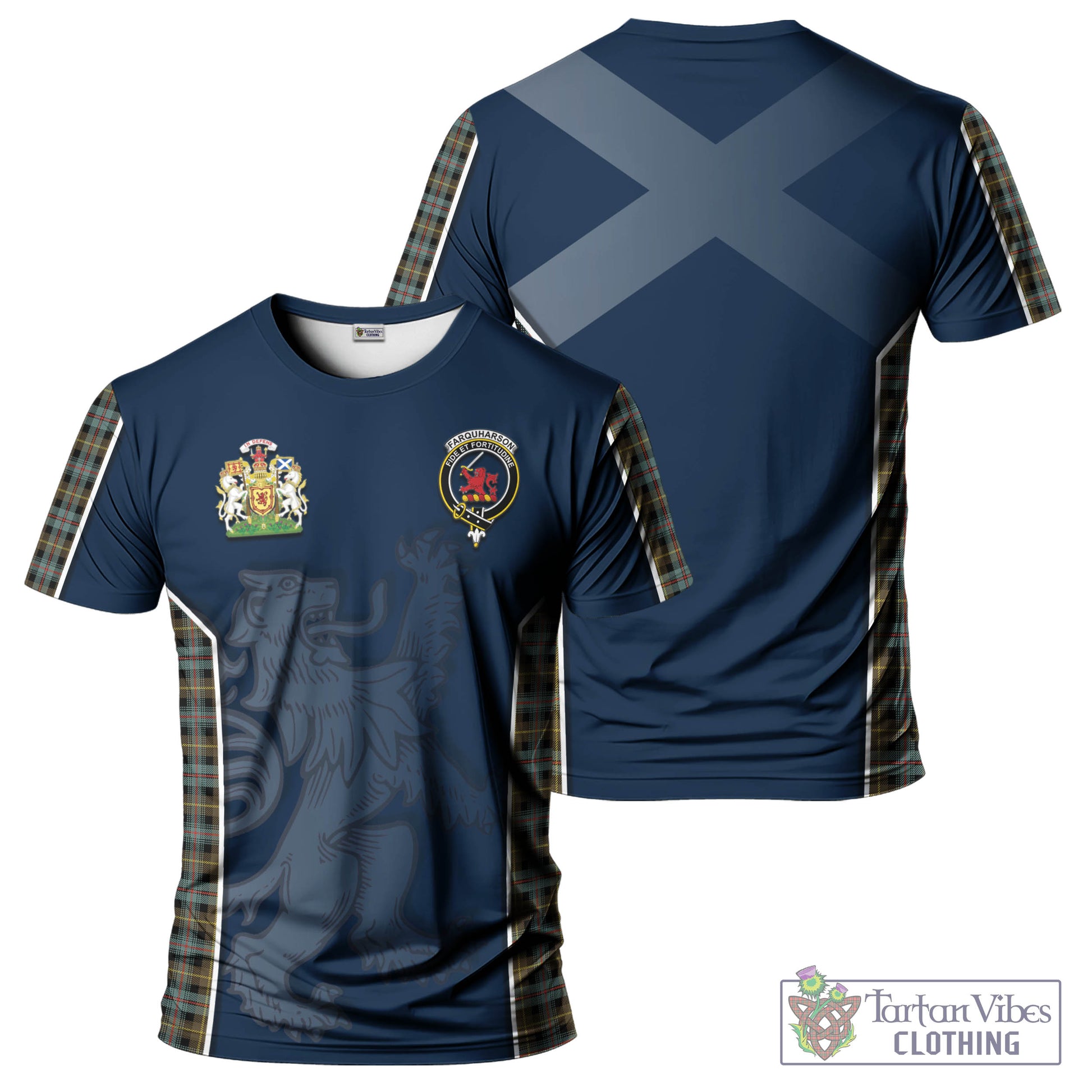 Tartan Vibes Clothing Farquharson Weathered Tartan T-Shirt with Family Crest and Lion Rampant Vibes Sport Style