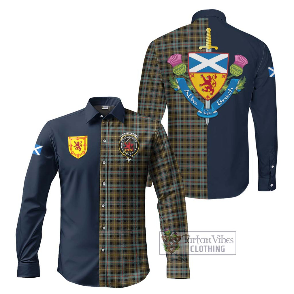 Tartan Vibes Clothing Farquharson Weathered Tartan Long Sleeve Button Shirt with Scottish Lion Royal Arm Half Style