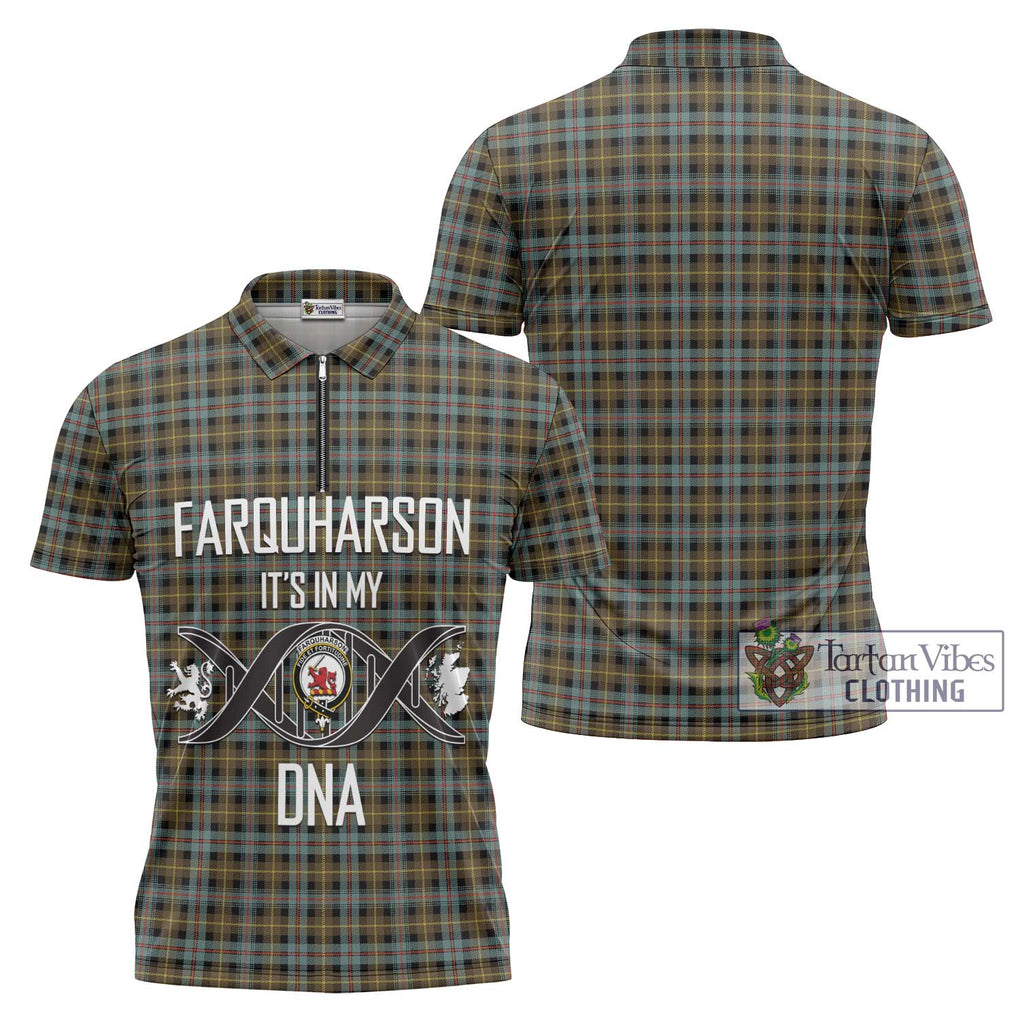 Farquharson Weathered Tartan Zipper Polo Shirt with Family Crest DNA In Me Style Unisex - Tartanvibesclothing Shop