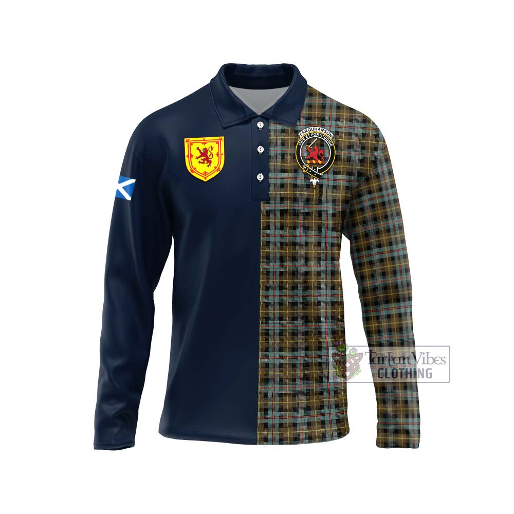 Tartan Vibes Clothing Farquharson Weathered Tartan Long Sleeve Polo Shirt with Scottish Lion Royal Arm Half Style