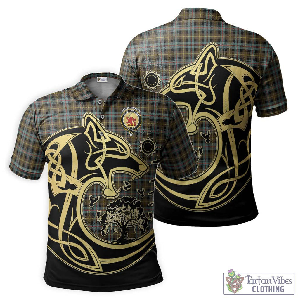 Farquharson Weathered Tartan Polo Shirt with Family Crest Celtic Wolf Style Kid - Tartanvibesclothing Shop