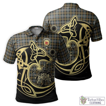 Farquharson Weathered Tartan Polo Shirt with Family Crest Celtic Wolf Style