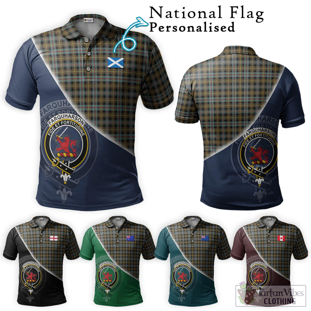 Farquharson Weathered Tartan Polo Shirt with Personalised National Flag and Family Crest Half Style Maroon - Tartanvibesclothing Shop