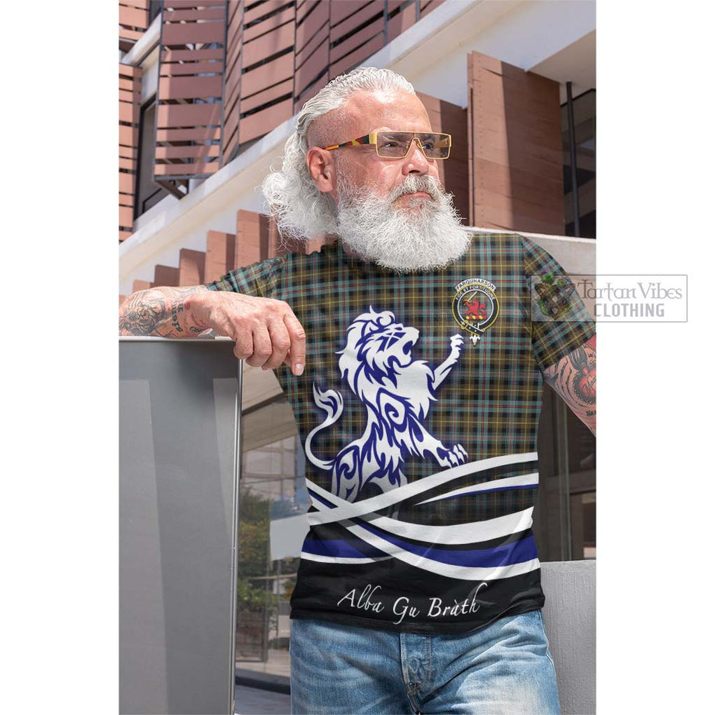 Tartan Vibes Clothing Farquharson Weathered Tartan Cotton T-shirt with Alba Gu Brath Regal Lion Emblem