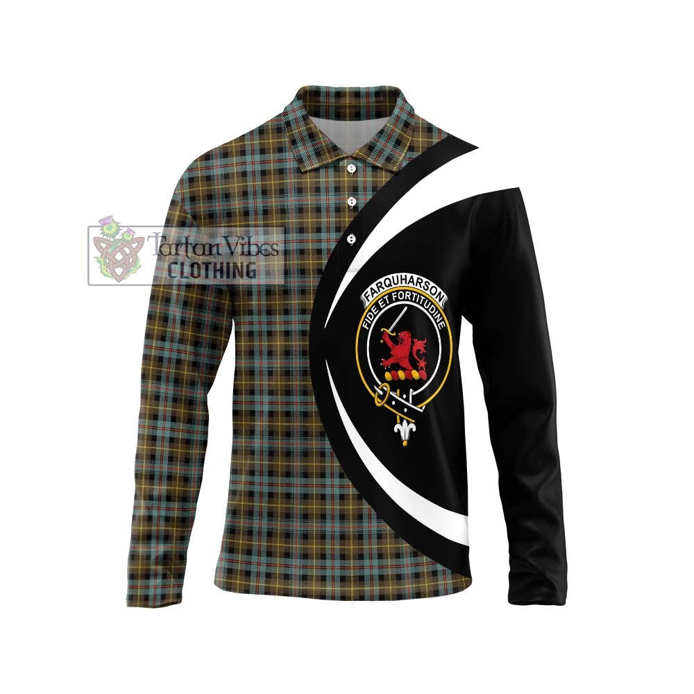 Farquharson Weathered Tartan Long Sleeve Polo Shirt with Family Crest Circle Style Unisex - Tartan Vibes Clothing