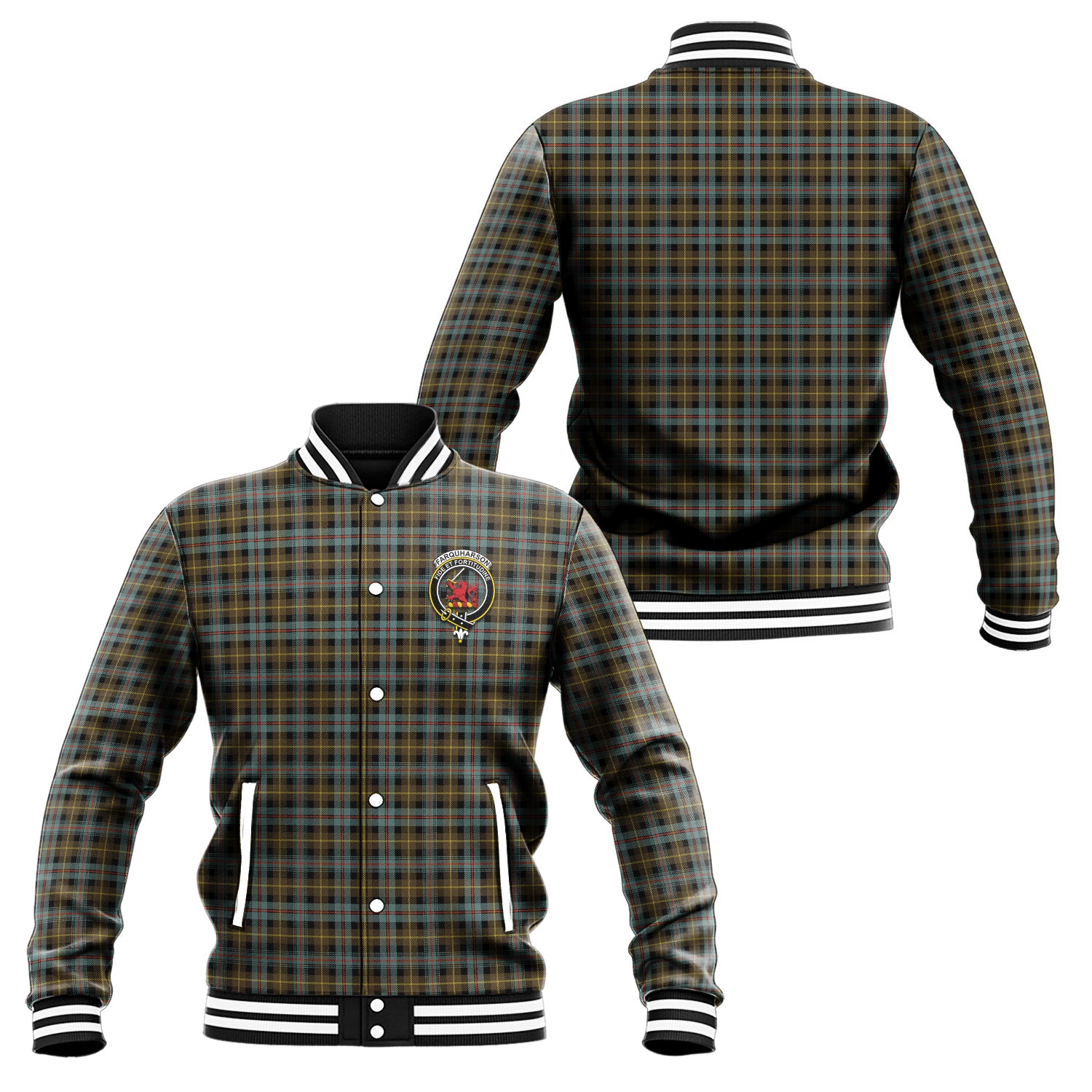 Farquharson Weathered Tartan Baseball Jacket with Family Crest Unisex - Tartan Vibes Clothing