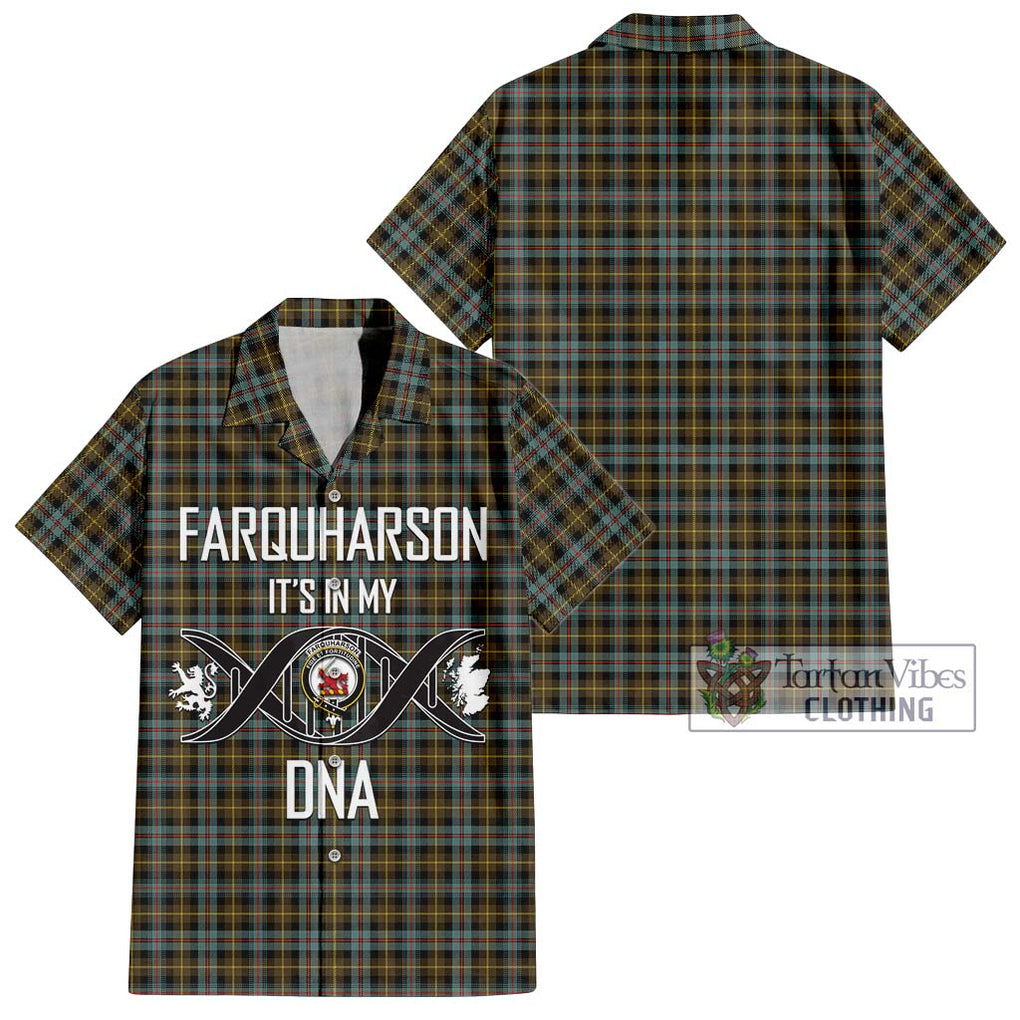 Farquharson Weathered Tartan Short Sleeve Button Shirt with Family Crest DNA In Me Style Kid - Tartanvibesclothing Shop