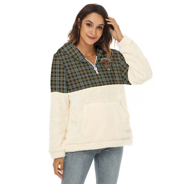 Farquharson Weathered Tartan Women's Borg Fleece Hoodie With Half Zip with Family Crest