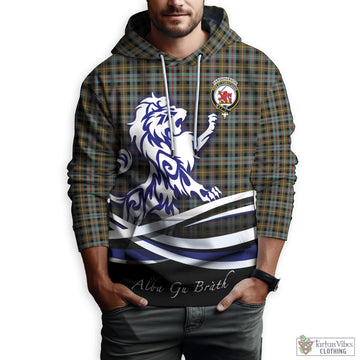 Farquharson Weathered Tartan Hoodie with Alba Gu Brath Regal Lion Emblem