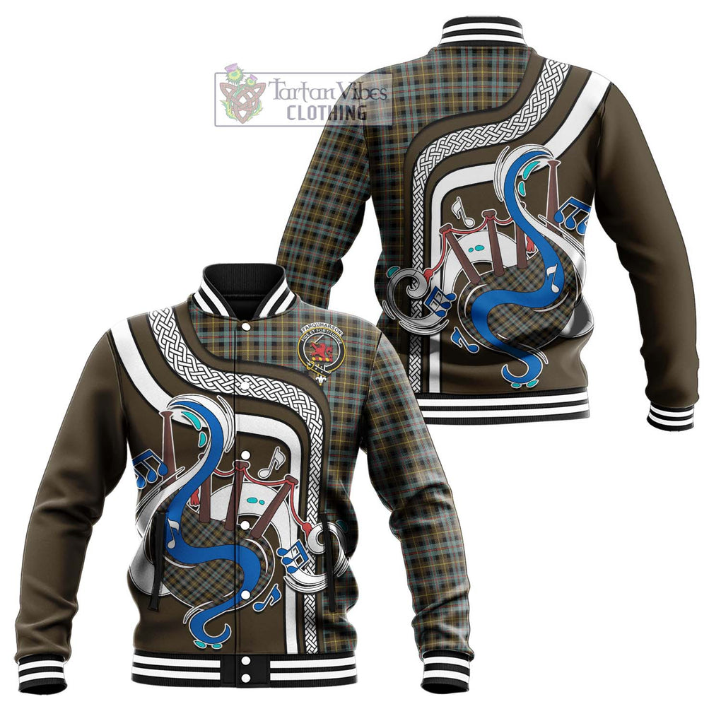 Tartan Vibes Clothing Farquharson Weathered Tartan Baseball Jacket with Epic Bagpipe Style