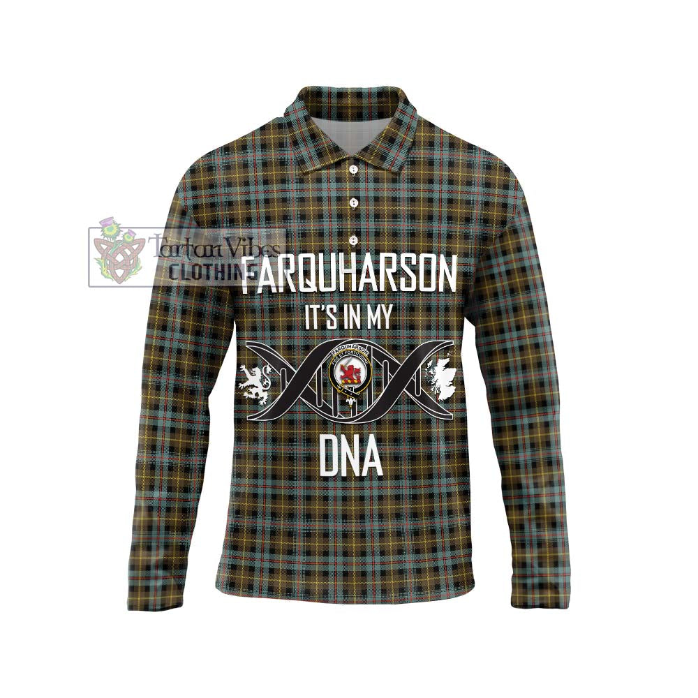 Farquharson Weathered Tartan Long Sleeve Polo Shirt with Family Crest DNA In Me Style Unisex - Tartanvibesclothing Shop