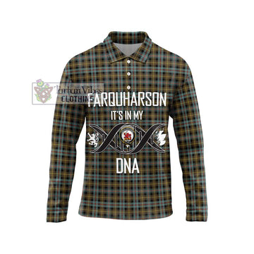 Farquharson Weathered Tartan Long Sleeve Polo Shirt with Family Crest DNA In Me Style