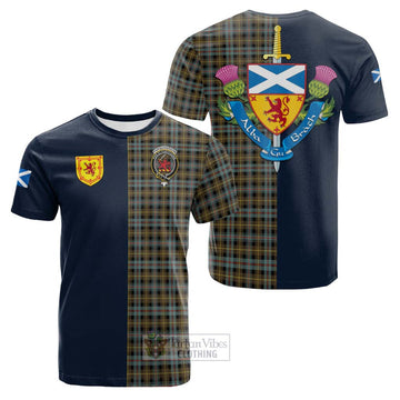 Farquharson Weathered Tartan Cotton T-shirt Alba with Scottish Lion Royal Arm Half Style