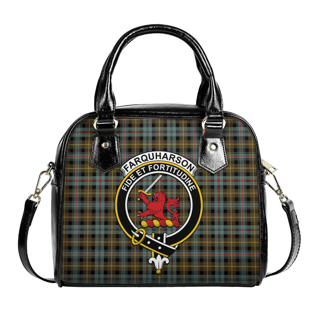 Farquharson Weathered Tartan Shoulder Handbags with Family Crest One Size 6*25*22 cm - Tartanvibesclothing